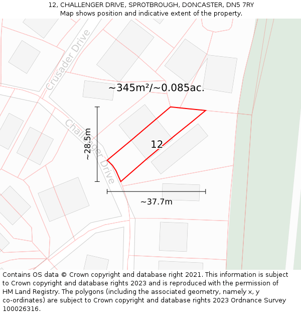 12, CHALLENGER DRIVE, SPROTBROUGH, DONCASTER, DN5 7RY: Plot and title map
