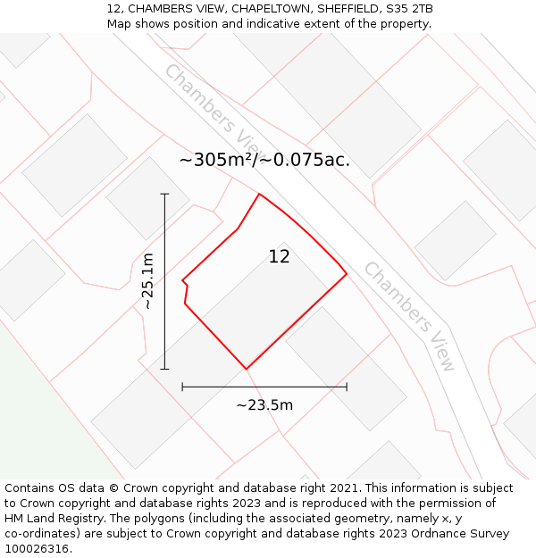 12, CHAMBERS VIEW, CHAPELTOWN, SHEFFIELD, S35 2TB: Plot and title map