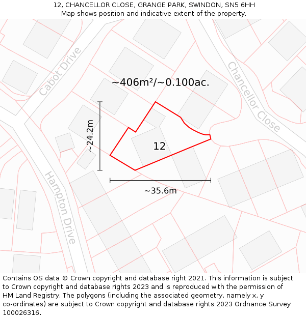 12, CHANCELLOR CLOSE, GRANGE PARK, SWINDON, SN5 6HH: Plot and title map