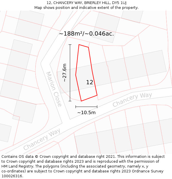 12, CHANCERY WAY, BRIERLEY HILL, DY5 1UJ: Plot and title map