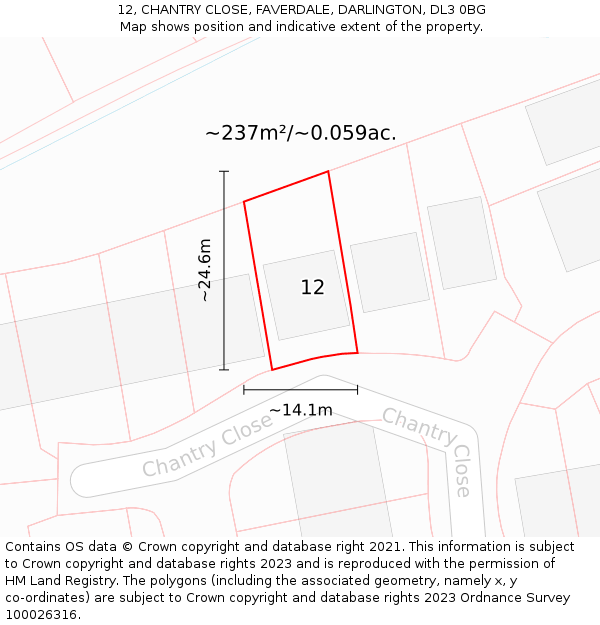 12, CHANTRY CLOSE, FAVERDALE, DARLINGTON, DL3 0BG: Plot and title map