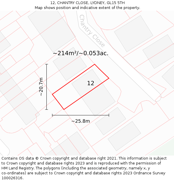 12, CHANTRY CLOSE, LYDNEY, GL15 5TH: Plot and title map