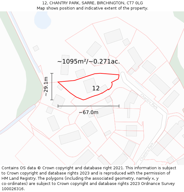 12, CHANTRY PARK, SARRE, BIRCHINGTON, CT7 0LG: Plot and title map