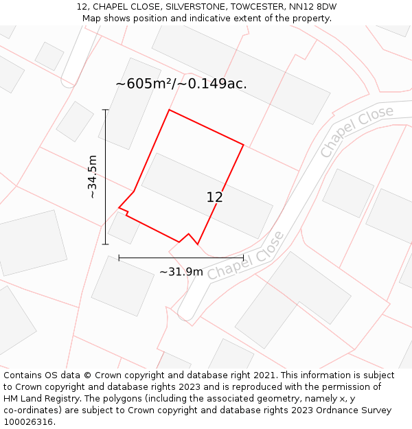 12, CHAPEL CLOSE, SILVERSTONE, TOWCESTER, NN12 8DW: Plot and title map