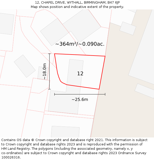 12, CHAPEL DRIVE, WYTHALL, BIRMINGHAM, B47 6JP: Plot and title map