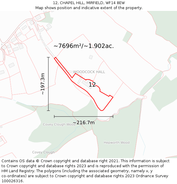 12, CHAPEL HILL, MIRFIELD, WF14 8EW: Plot and title map
