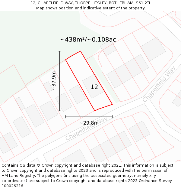 12, CHAPELFIELD WAY, THORPE HESLEY, ROTHERHAM, S61 2TL: Plot and title map