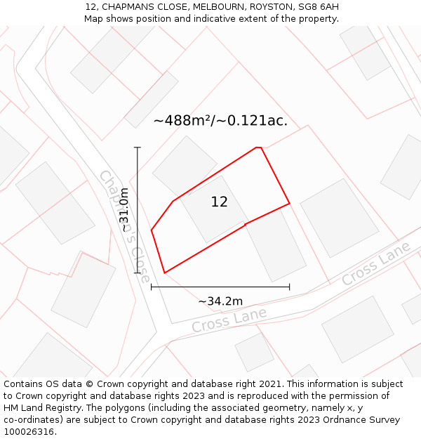 12, CHAPMANS CLOSE, MELBOURN, ROYSTON, SG8 6AH: Plot and title map