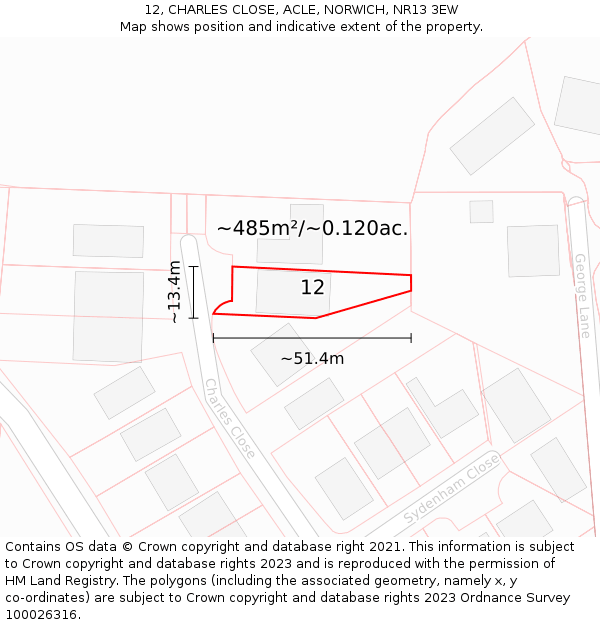 12, CHARLES CLOSE, ACLE, NORWICH, NR13 3EW: Plot and title map