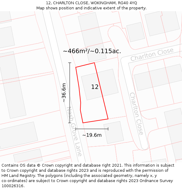 12, CHARLTON CLOSE, WOKINGHAM, RG40 4YQ: Plot and title map