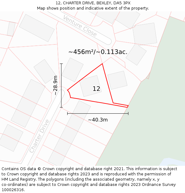 12, CHARTER DRIVE, BEXLEY, DA5 3PX: Plot and title map