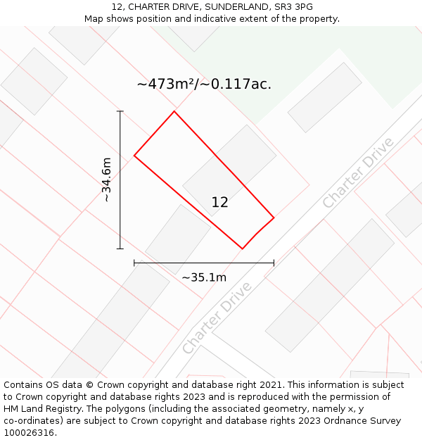 12, CHARTER DRIVE, SUNDERLAND, SR3 3PG: Plot and title map