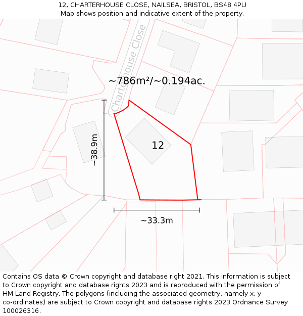 12, CHARTERHOUSE CLOSE, NAILSEA, BRISTOL, BS48 4PU: Plot and title map