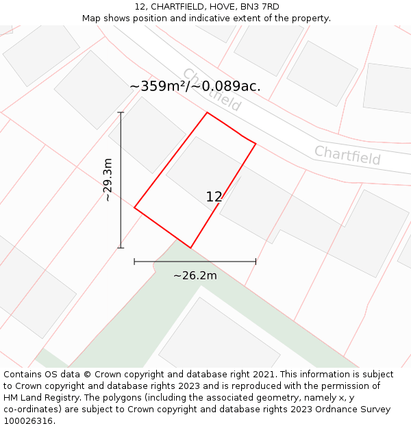 12, CHARTFIELD, HOVE, BN3 7RD: Plot and title map