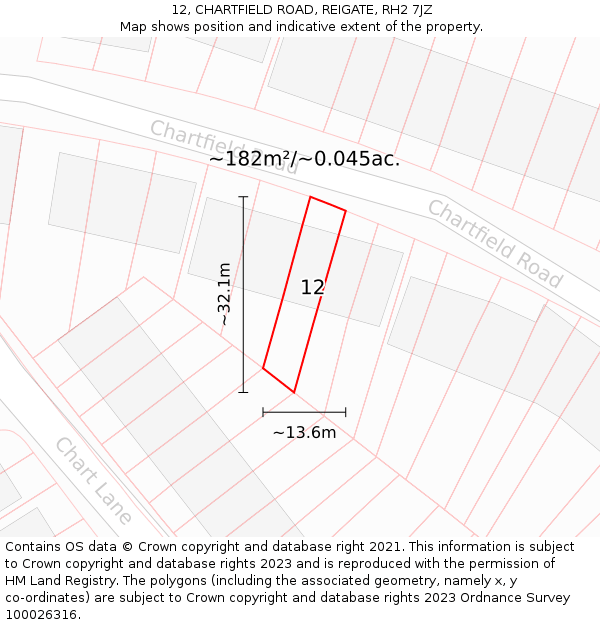 12, CHARTFIELD ROAD, REIGATE, RH2 7JZ: Plot and title map