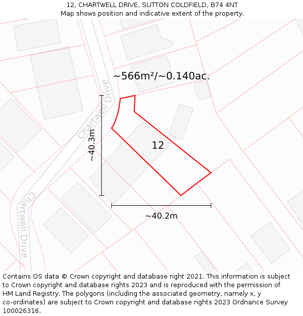 12, CHARTWELL DRIVE, SUTTON COLDFIELD, B74 4NT: Plot and title map