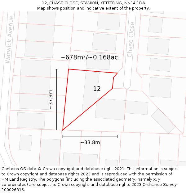 12, CHASE CLOSE, STANION, KETTERING, NN14 1DA: Plot and title map