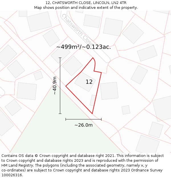 12, CHATSWORTH CLOSE, LINCOLN, LN2 4TR: Plot and title map