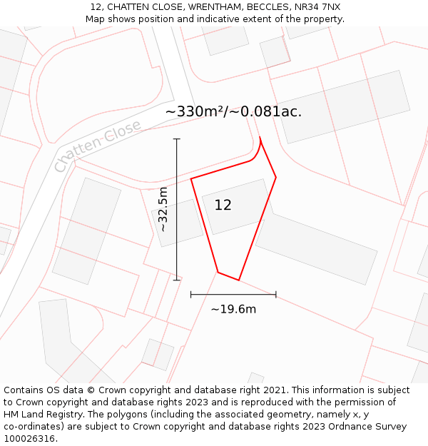 12, CHATTEN CLOSE, WRENTHAM, BECCLES, NR34 7NX: Plot and title map