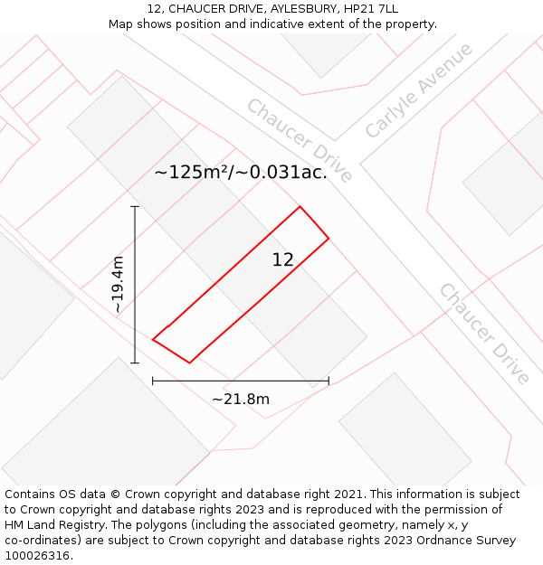 12, CHAUCER DRIVE, AYLESBURY, HP21 7LL: Plot and title map