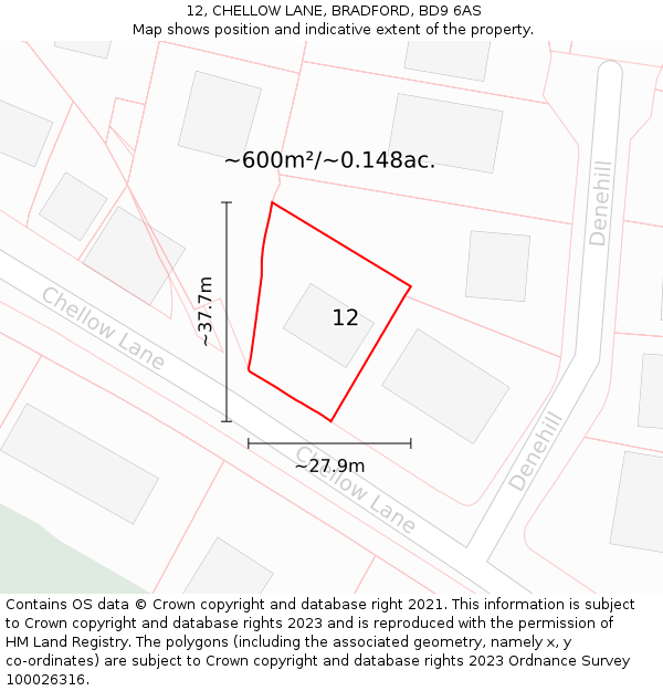 12, CHELLOW LANE, BRADFORD, BD9 6AS: Plot and title map