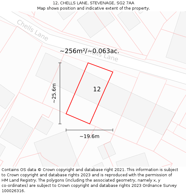12, CHELLS LANE, STEVENAGE, SG2 7AA: Plot and title map