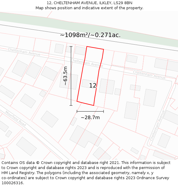 12, CHELTENHAM AVENUE, ILKLEY, LS29 8BN: Plot and title map