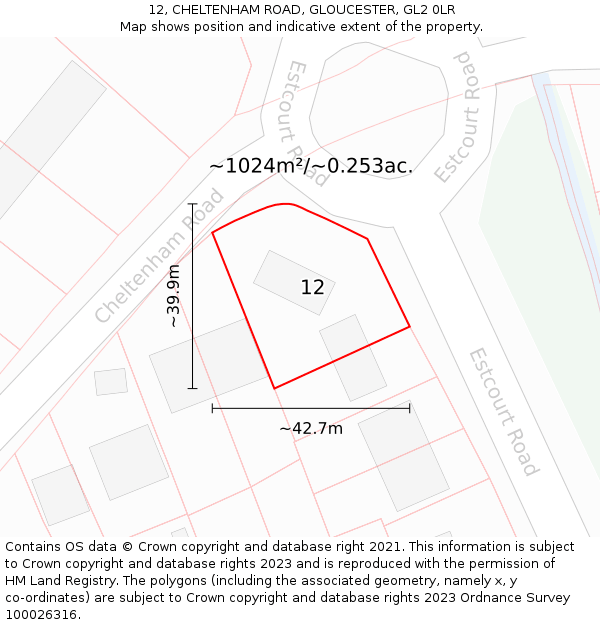 12, CHELTENHAM ROAD, GLOUCESTER, GL2 0LR: Plot and title map