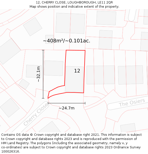 12, CHERRY CLOSE, LOUGHBOROUGH, LE11 2QR: Plot and title map