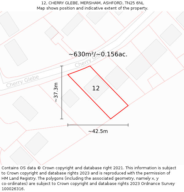 12, CHERRY GLEBE, MERSHAM, ASHFORD, TN25 6NL: Plot and title map