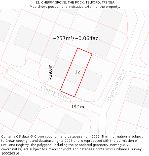 12, CHERRY GROVE, THE ROCK, TELFORD, TF3 5EA: Plot and title map