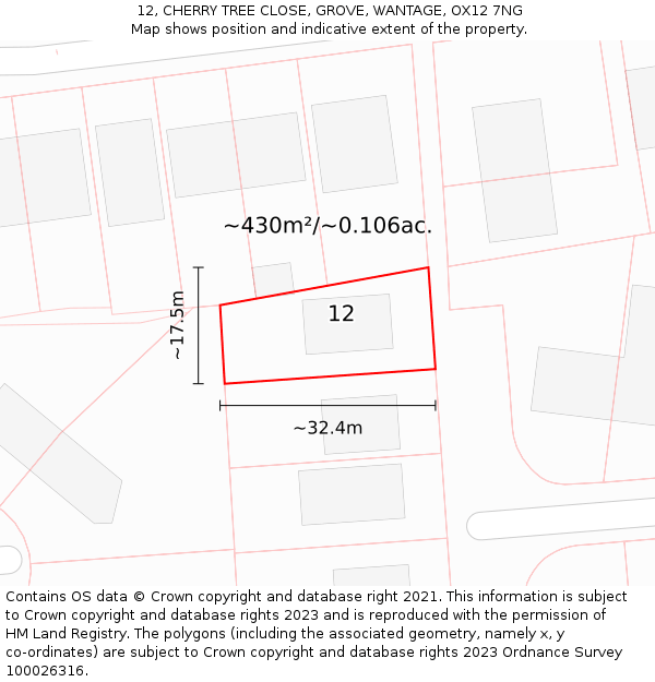 12, CHERRY TREE CLOSE, GROVE, WANTAGE, OX12 7NG: Plot and title map