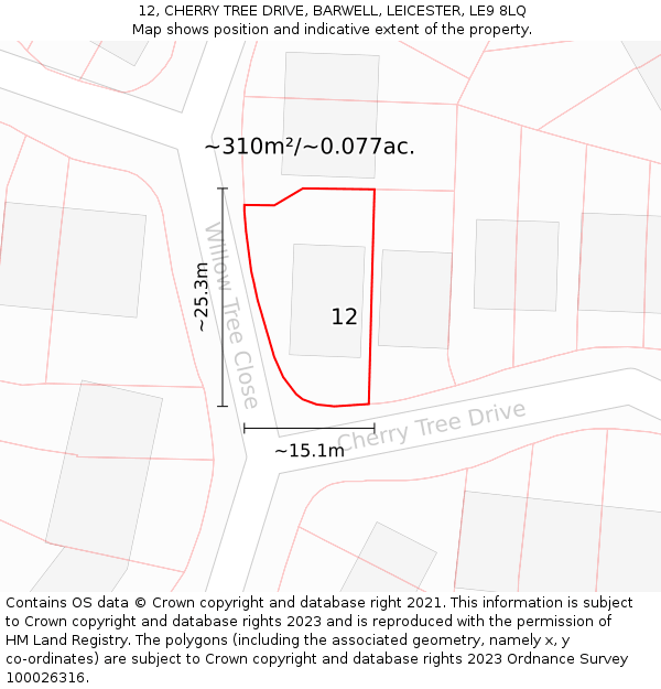 12, CHERRY TREE DRIVE, BARWELL, LEICESTER, LE9 8LQ: Plot and title map