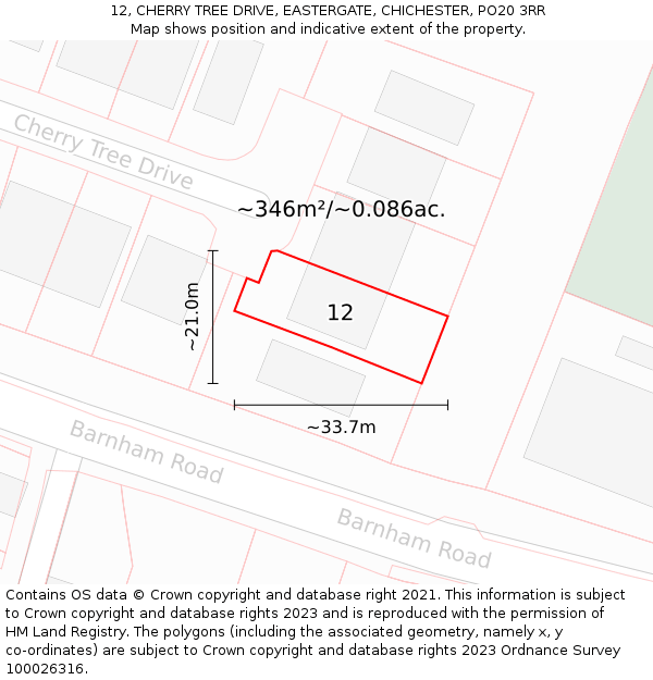 12, CHERRY TREE DRIVE, EASTERGATE, CHICHESTER, PO20 3RR: Plot and title map