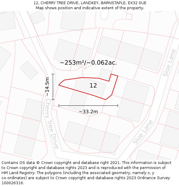 12, CHERRY TREE DRIVE, LANDKEY, BARNSTAPLE, EX32 0UE: Plot and title map