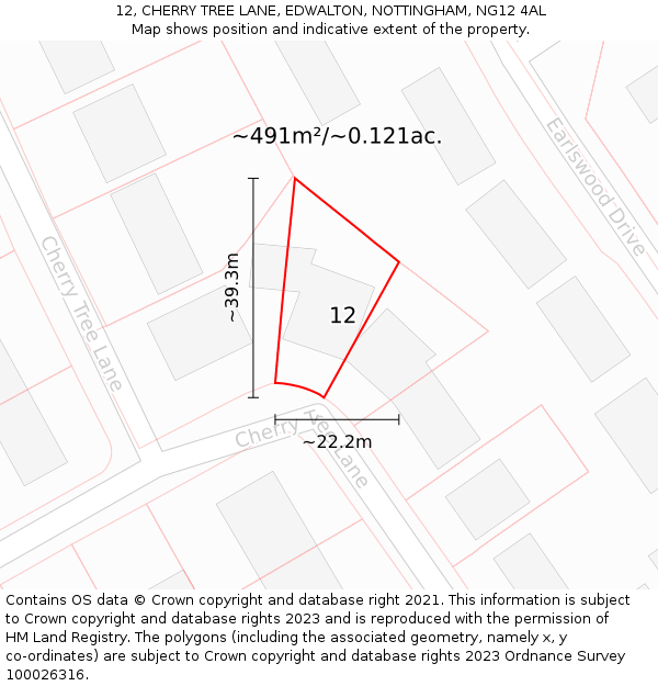 12, CHERRY TREE LANE, EDWALTON, NOTTINGHAM, NG12 4AL: Plot and title map