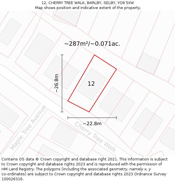 12, CHERRY TREE WALK, BARLBY, SELBY, YO8 5XW: Plot and title map