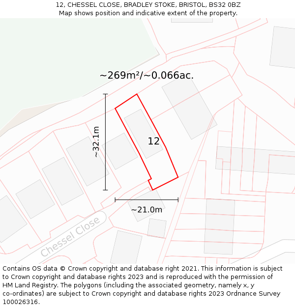 12, CHESSEL CLOSE, BRADLEY STOKE, BRISTOL, BS32 0BZ: Plot and title map