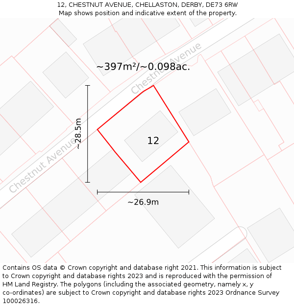 12, CHESTNUT AVENUE, CHELLASTON, DERBY, DE73 6RW: Plot and title map