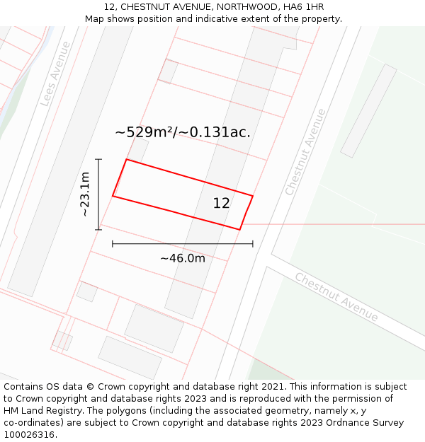 12, CHESTNUT AVENUE, NORTHWOOD, HA6 1HR: Plot and title map