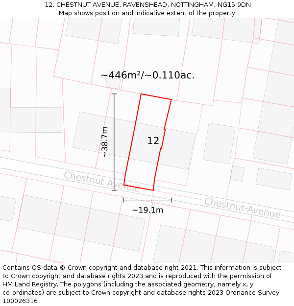 12, CHESTNUT AVENUE, RAVENSHEAD, NOTTINGHAM, NG15 9DN: Plot and title map