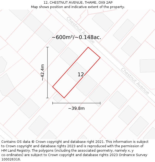 12, CHESTNUT AVENUE, THAME, OX9 2AP: Plot and title map