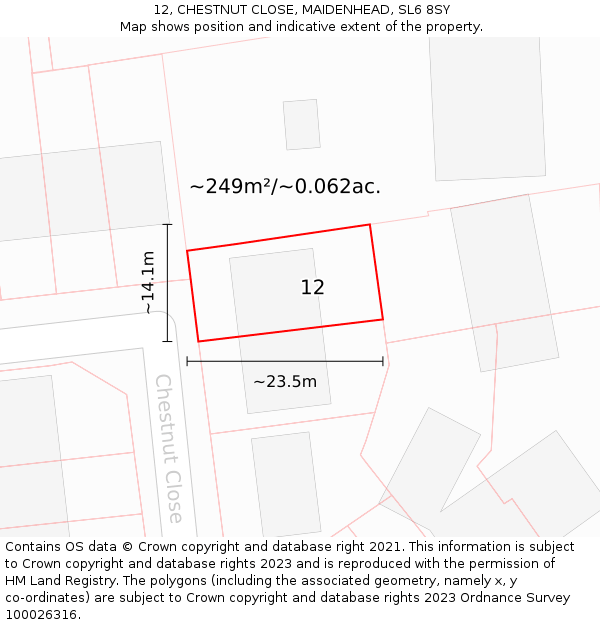 12, CHESTNUT CLOSE, MAIDENHEAD, SL6 8SY: Plot and title map
