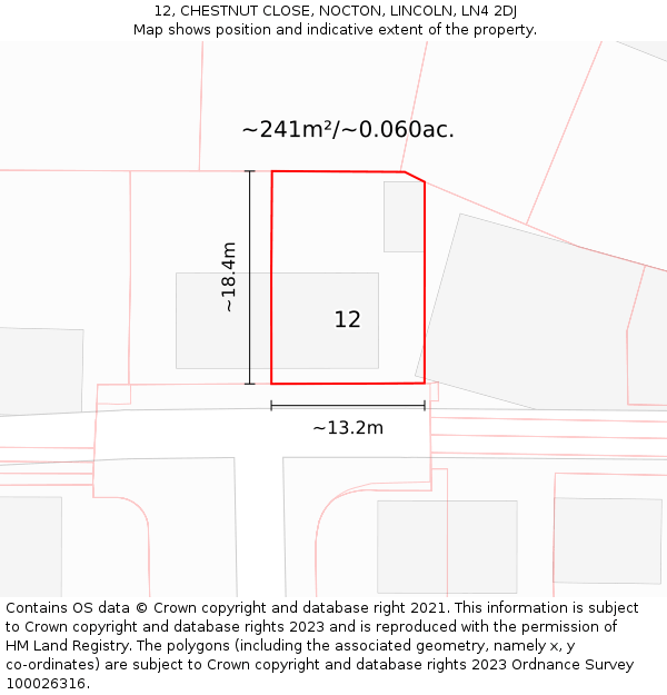 12, CHESTNUT CLOSE, NOCTON, LINCOLN, LN4 2DJ: Plot and title map