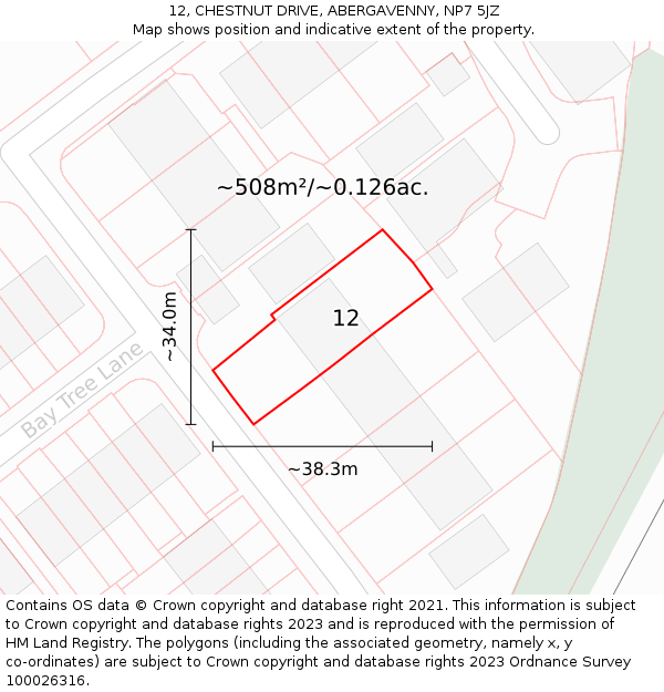 12, CHESTNUT DRIVE, ABERGAVENNY, NP7 5JZ: Plot and title map