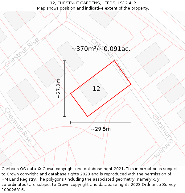 12, CHESTNUT GARDENS, LEEDS, LS12 4LP: Plot and title map