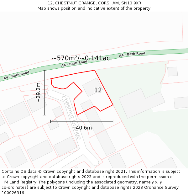12, CHESTNUT GRANGE, CORSHAM, SN13 9XR: Plot and title map
