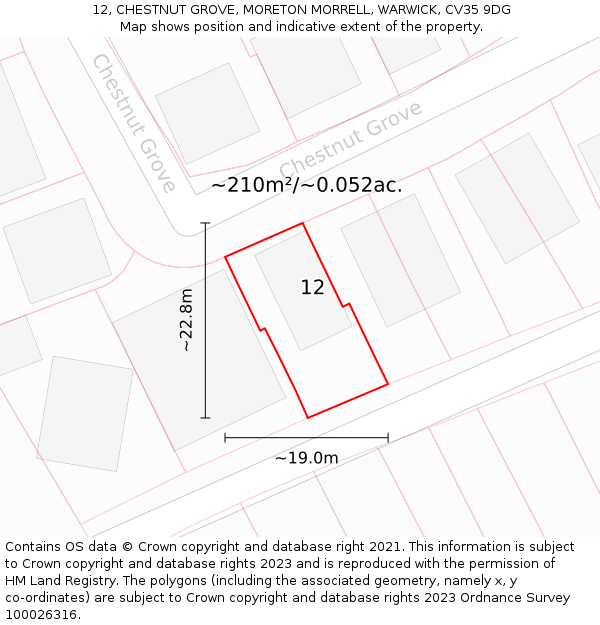 12, CHESTNUT GROVE, MORETON MORRELL, WARWICK, CV35 9DG: Plot and title map