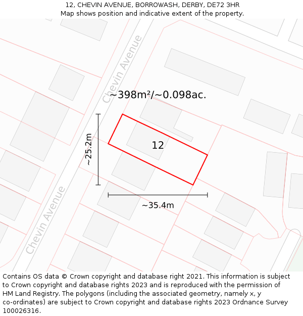12, CHEVIN AVENUE, BORROWASH, DERBY, DE72 3HR: Plot and title map