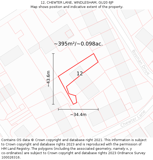 12, CHEWTER LANE, WINDLESHAM, GU20 6JP: Plot and title map
